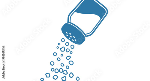 Salt shaker pouring crystals, seasoning food, culinary ingredient, isolated on white background