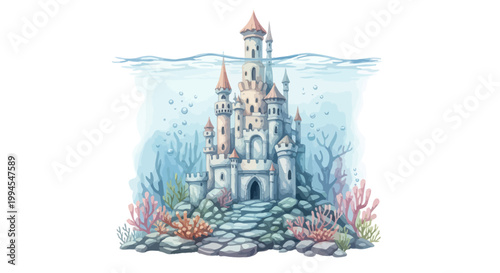 Underwater Castle Fantasy Art - Mermaid Palace, Coral Reef, Ocean Kingdom