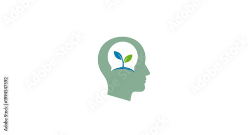 Conceptual image of a mindful mind with plant growth, symbolizing mental growth