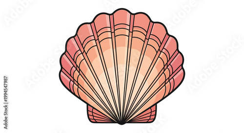 Stylized vector graphic illustration of a vibrant pink seashell with intricate ribbed details