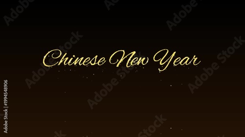 golden chinese new year text animation with falling particles