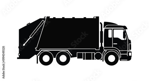 Black silhouette of a garbage truck viewed from the side