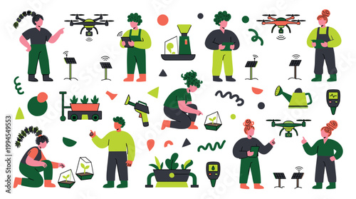 Modern Farming Technology People Using Drones and Smart Devices for Agriculture Innovation and Sustainable Growth