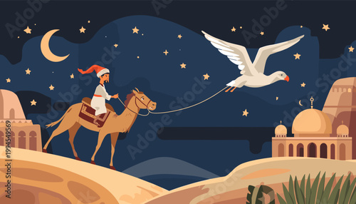 A serene illustration of a camel alongside traditional architecture evokes a sense of adventure and cultural heritage, ideal for travel blogs or desti