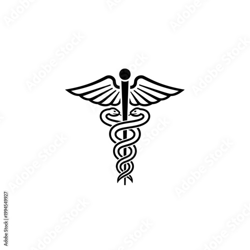 Caduceus Medical Symbol: Snake Wrapped Around Staff with Wings