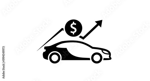 Car value growth concept with upward trend graph and dollar sign icon