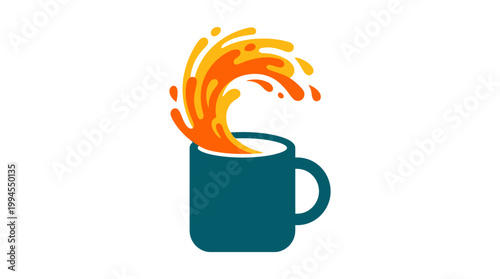Teal coffee mug with splashing liquid.
