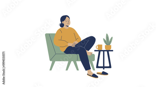 Woman sitting on chair relaxed.