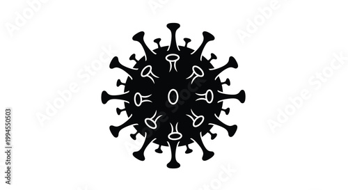 Black silhouette of a coronavirus cell representing disease and infection