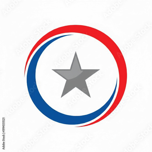 Star and circular emblem handmade project icon with red and blue rings around a gray five-point star