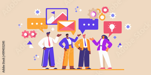 Team collaboration with abstract ideas and communication represented visually