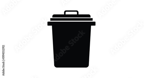 Simple black silhouette of a trash can with a lid