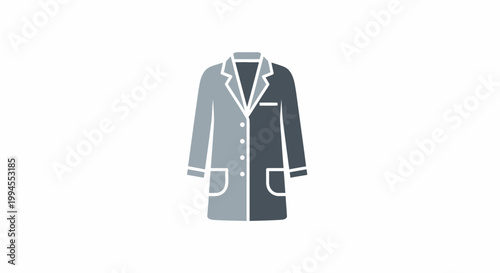 Minimalist representation of a medical lab coat in grayscale isolated on white background