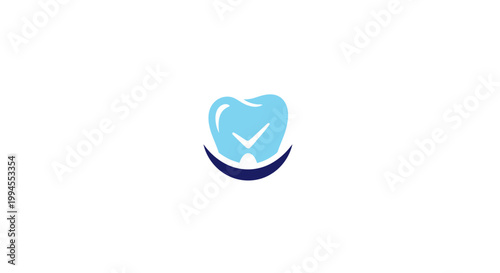 Dental health concept featuring a tooth logo with a check mark and smile shape