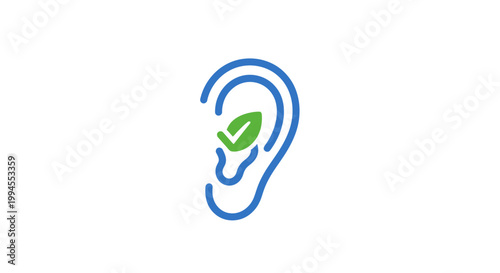 Eco-friendly auditory health symbolized by an ear with a leaf and check mark illustration