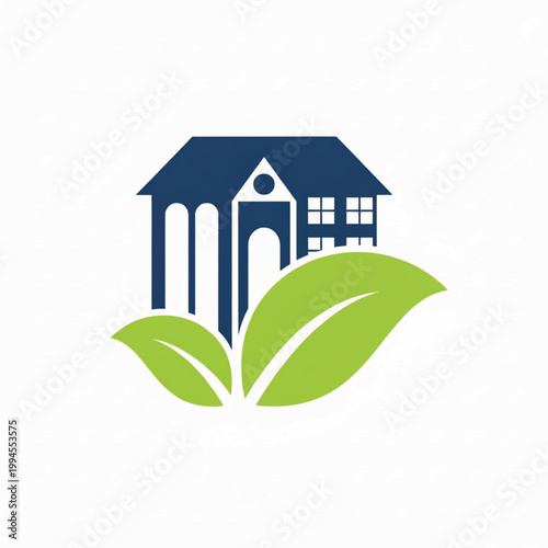 House with green leaves eco home logo showing sustainability and environmental protection concept featuring renewable, nature, clean living with