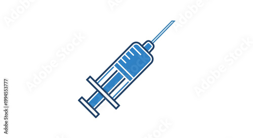 Illustration of a Medical Syringe with a Blue Outline on a Clean White Background
