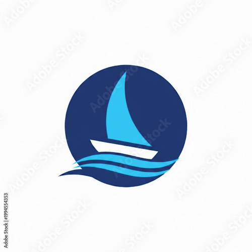 Sailboat logo with blue circular background, turquoise waves, and a minimal sail design for travel branding