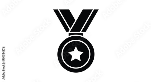 A black silhouette of a medal with a star inside a circle