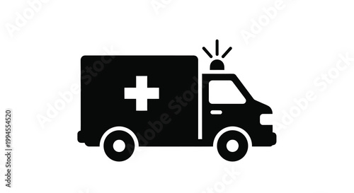 Simple black silhouette of an ambulance vehicle with a medical cross
