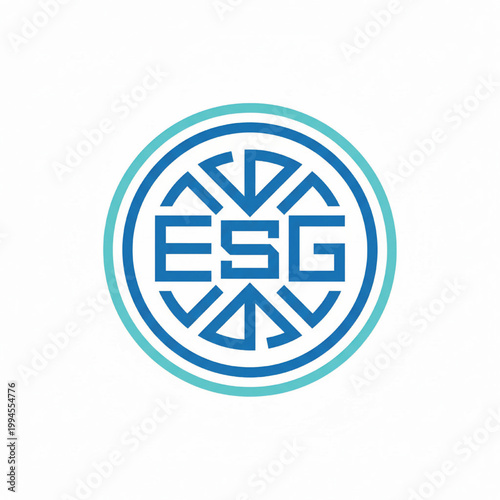 ESG logo emblem with blue letters and teal circular border design for branding and sustainability themes