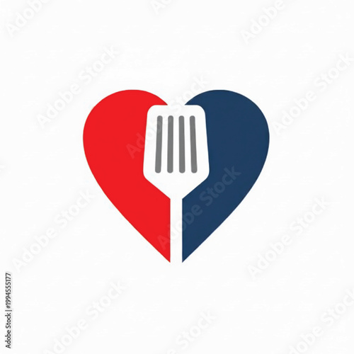 Heart icon with fork and knife symbol for restaurant dining and love for food branding design featuring cutlery, culinary, logo with vector style and