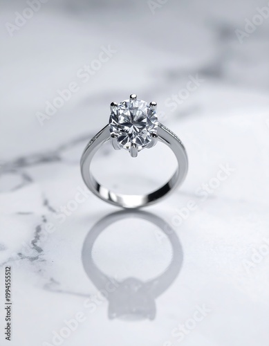 Diamond Ring on Marble Surface Closeup.