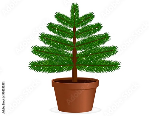 Artificial Christmas tree in pot.