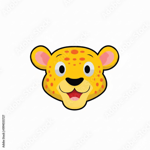Leopard cartoon face icon with cute smiling expression, yellow spotted fur, rounded ears, and playful mascot style design.