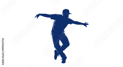 Silhouette of a man dancing hip hop, isolated on white background