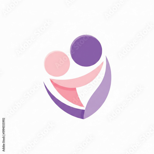Handmade heart logo mark with purple and pink curved shapes and a circular icon for branding and social media
