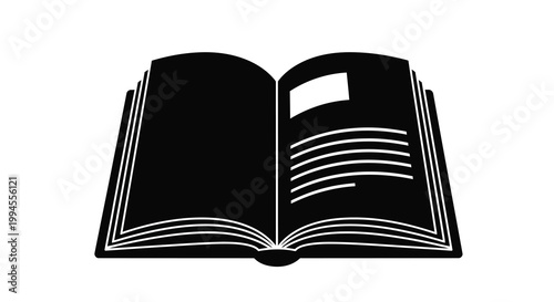 An open book illustration with a white bookmark and visible pages