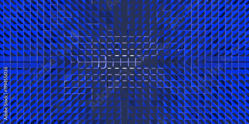 Abstract geometric tunnel with converging blue squares and a glowing center