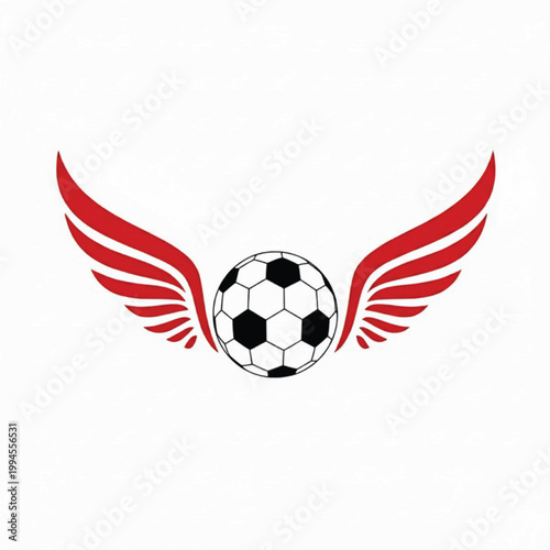 Soccer ball logo with red wing emblems and hand-drawn style for football team branding and sports graphics