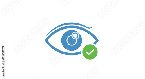 Eye illustration with a green checkmark, symbolising vision check and visual confirmation