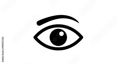 Simple black and white eye illustration with eyebrow, icon of sight and vision