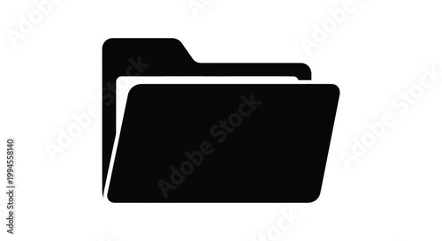 Simple black folder icon with an open flap isolated on white