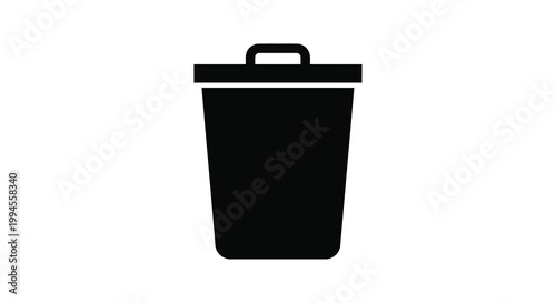 Simple black silhouette of a closed trash can with a handle