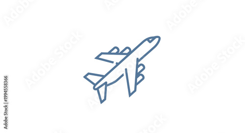 Minimalist Blue Outline of an Airplane Taking Off on a White Background