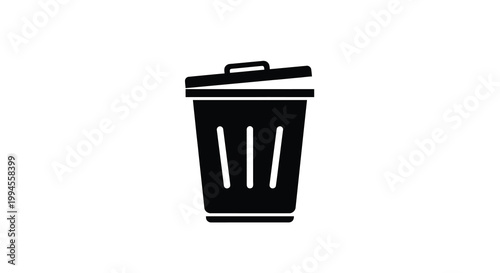 Simple black silhouette of a wastebasket with an open lid