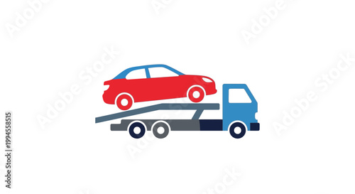 Tow truck carrying a car, transportation, roadside assistance, breakdown service vector
