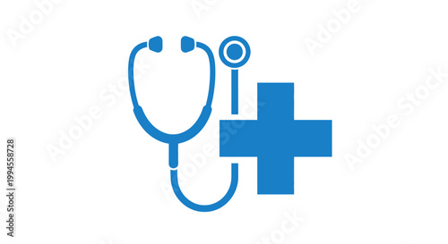 Medical illustration featuring a stethoscope and a healthcare cross symbol on white background