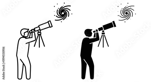 Astronomer icon set outline solid, white background