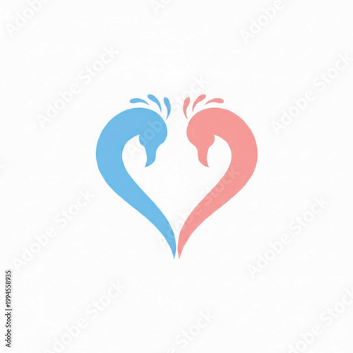 Heart logo icon with blue and pink wings showing love and care for handmade brand identity featuring health concept, compassion, emotional support