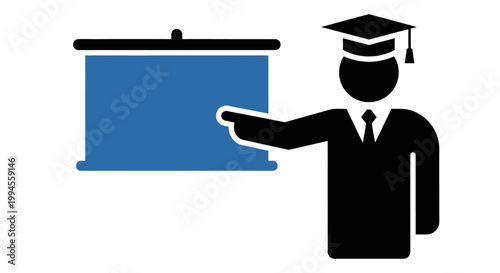 Conceptual illustration of an educator presenting information on a screen for academic purposes