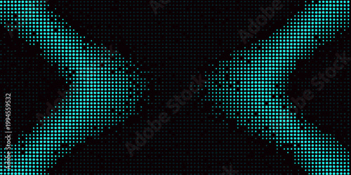 Abstract digital pattern of glowing turquoise dots on a black background
