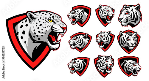 Fierce Leopard and Tiger Head Emblems, Mascot Logos, Wildlife Art