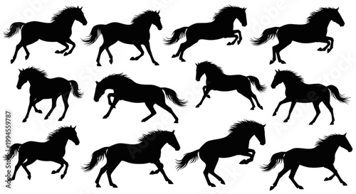 Horse Silhouettes Collection: Galloping, Running, and Jumping Animals
