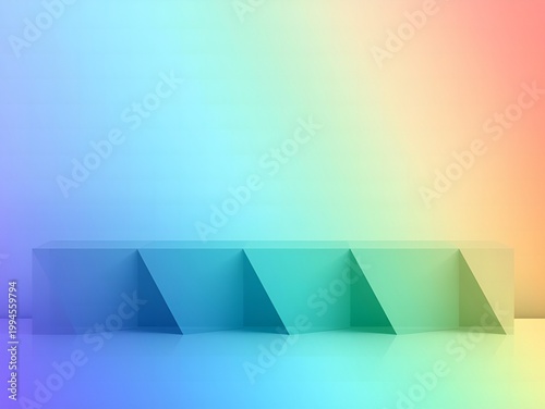Abstract geometric glass prisms with gradient pastel background and soft lighting