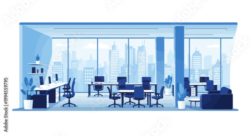 Modern Office Interior with Cityscape View